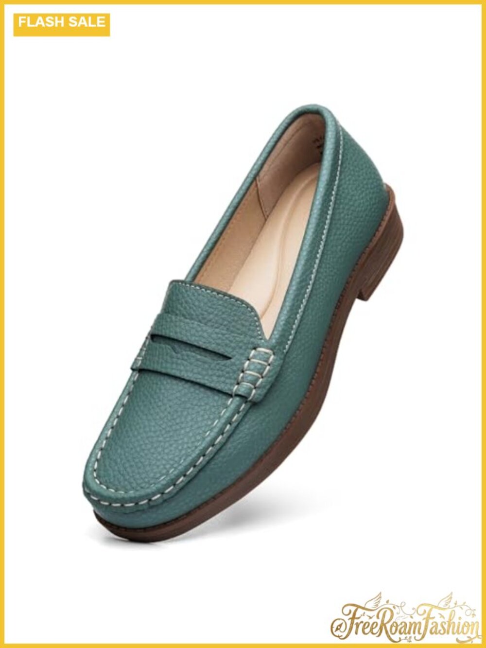Pebbled Leather Penny Loafers Slip On Business Casual Comfort Flats